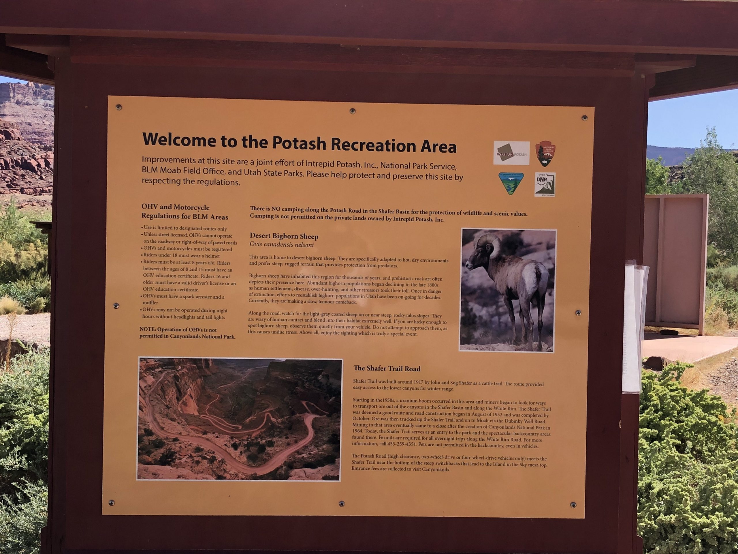 Potash Recreation Area before Shafer Trail